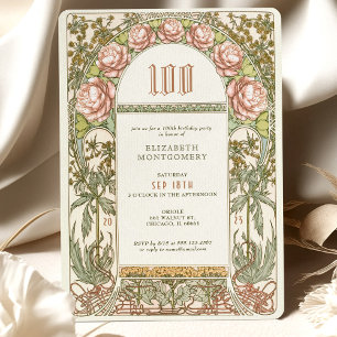 Elegant Peony 100 Firande Art nouveau Mucha Inbjudningar