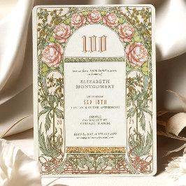 Elegant Peony 100 Firande Art nouveau Mucha Inbjudningar