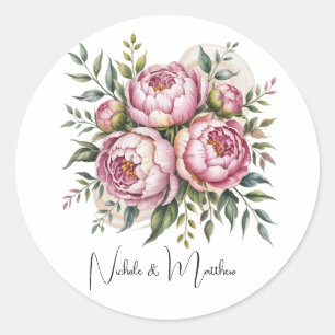 Elegant Peony Blommigt Arrangemangare Bröllop Runt Klistermärke