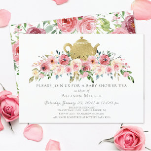 Elegant Peony Blommigt Baby Shower Tea-inbjudan Inbjudningar
