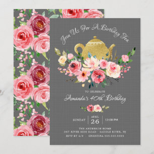Elegant Peony Blommigt Birthday Tea-inbjudan Inbjudningar