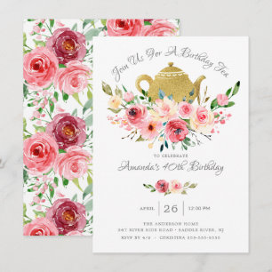 Elegant Peony Blommigt Birthday Tea-inbjudan Inbjudningar