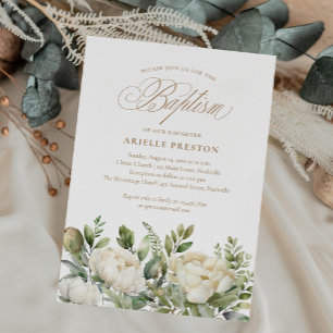Elegant Peony Blommigt Script Baptism Inbjudningar