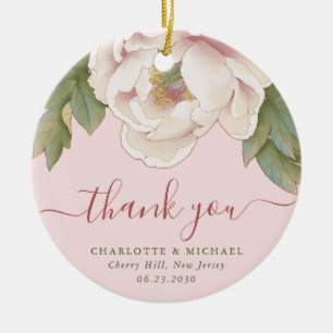 Elegant Peony Blommigt Tack Wedding Favor Julgransprydnad Keramik
