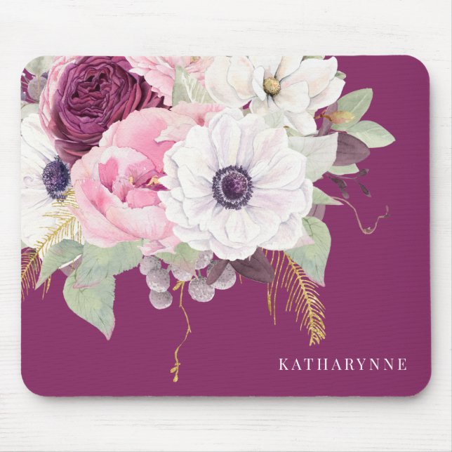 Elegant  Peony Botanical Gold Foil Blommigt Musmatta (Framsidan)