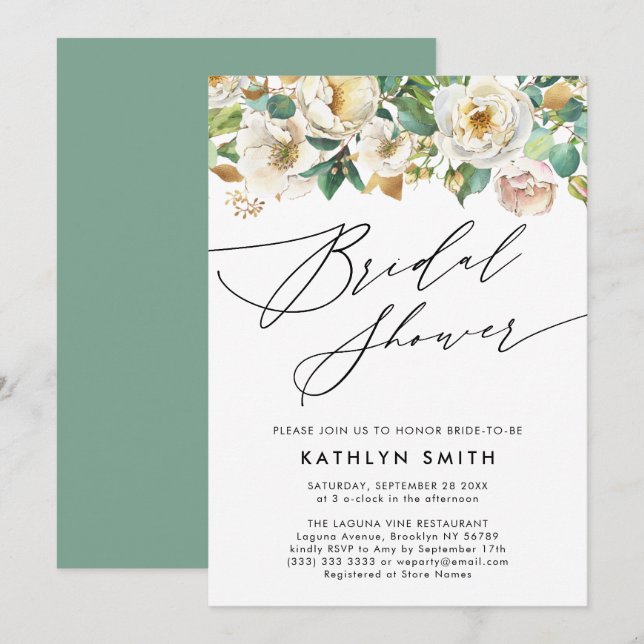 Elegant Peony Botanical Greenery Möhippa Inbjudningar (Fram/baksida)