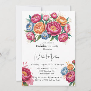 Elegant Peony Bouquet Bachelorette Party Inbjudningar