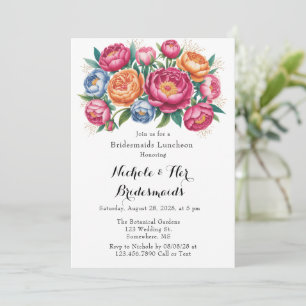 Elegant Peony Bouquet Bridesmaids Luncheon Inbjudningar