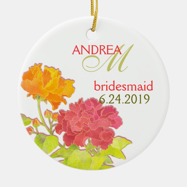 Elegant Peony Bröllop Bridesmaids Gift Julgransprydnad Keramik (Framsidan)