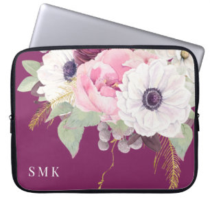 Elegant  Peony Eucalyptus Blommigt Monogram Laptop Fodral
