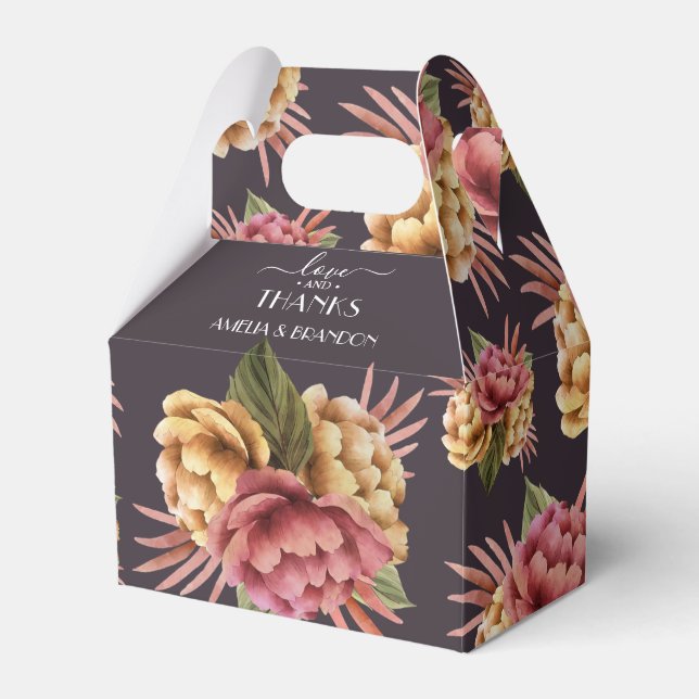 Elegant Peony Flowers på Lila Brown Presentaskar (Framsidan Sidan)