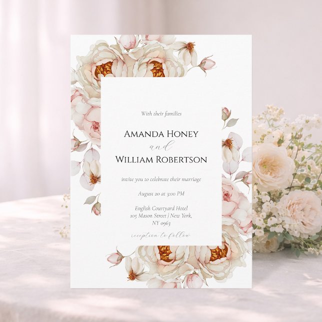 Elegant Peony Garden Wedding Invitation Inbjudningar (Skapare uppladdad)