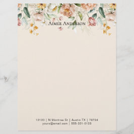 Elegant Peony Hydrangea Floral Pattern Border Brevhuvud