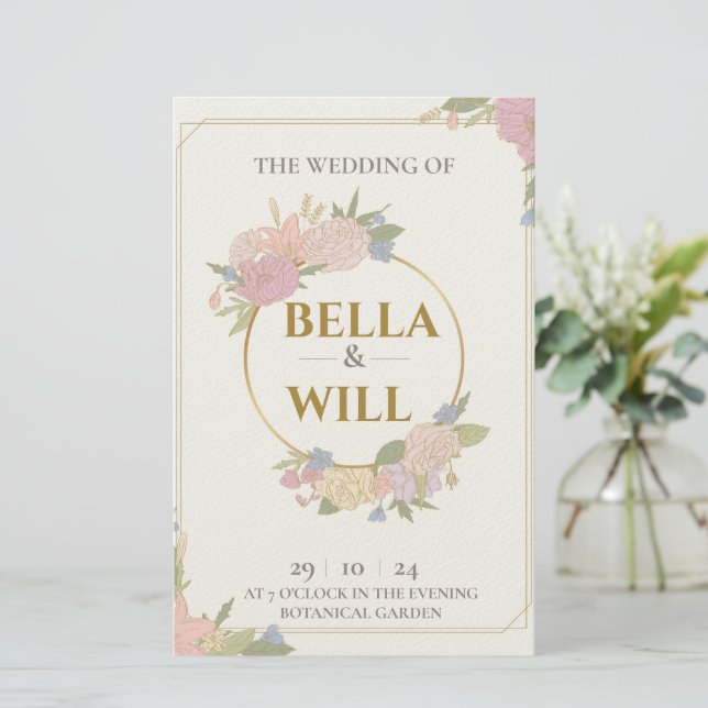 Elegant Peony Lily Ro Bröllop Brevpapper (Stående Fram)