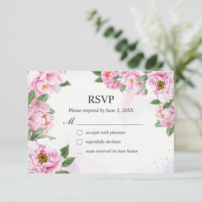 Elegant Peony Minimalist Bröllop OSA Card Tack Kort (Stående Fram)