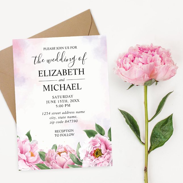 Elegant Peony Minimalist Wedding Investigation Inbjudningar (Skapare uppladdad)