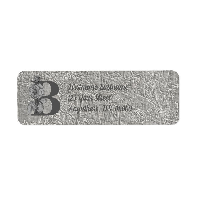 Elegant Peony Monogram Initial B Returadress  Etikett (Framsidan)