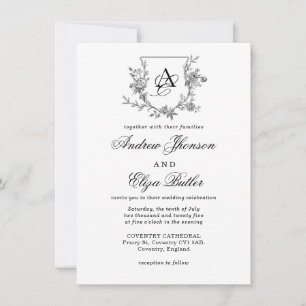 Elegant Peony Monogram Vapensköld Inbjudan till
