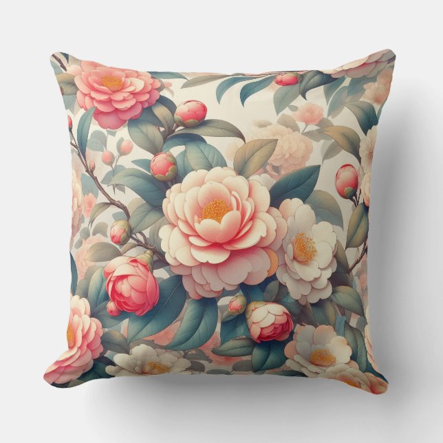 "Elegant Peony Mönster" Kudde (Framsida)