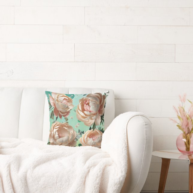 Elegant Peony Throw Pillow Floral Home Décor Kudde (Soffa)