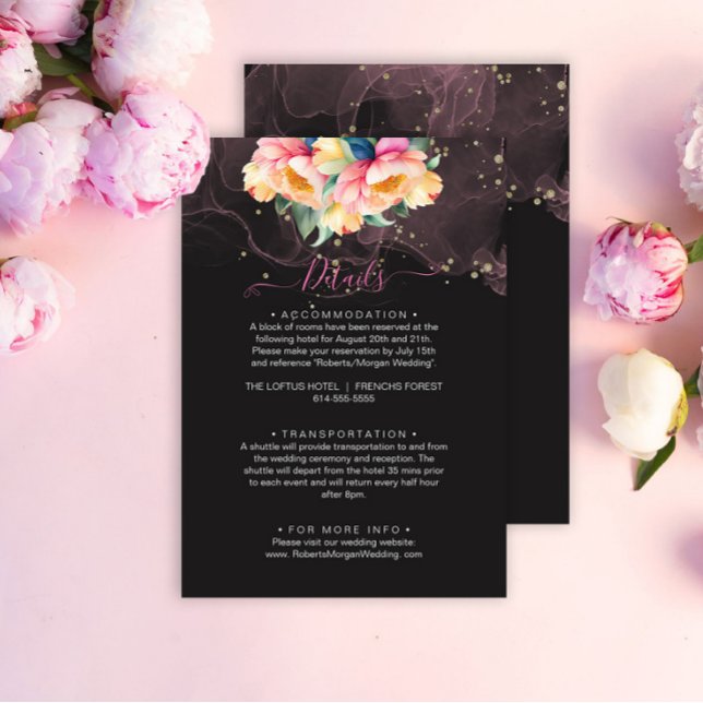 Elegant Peony Watercolor på Black | BRÖLLOP OSA Tilläggskort (Skapare uppladdad)