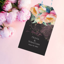 Elegant Peony Watercolor på Black | BRÖLLOP Presentetikett