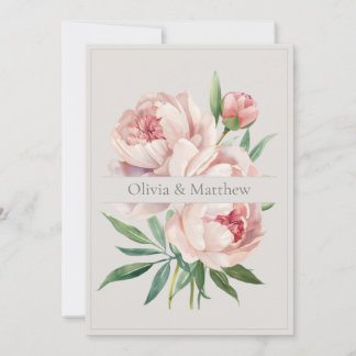 Elegant Peony Wedding Invitation with QR Code Inbjudningar