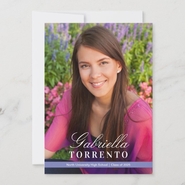 Elegant Periwinkle Anpassningsbar Photo Studentfes Inbjudningar (Framsida)
