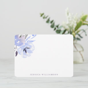 Elegant Periwinkle Blue Blommigt Personal Statione Anteckningskort
