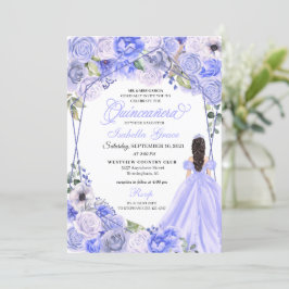 Elegant Periwinkle Blue Blommigt Quinceanera-inbju Inbjudningar