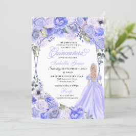 Elegant Periwinkle Blue Blommigt Quinceanera Inbjudningar