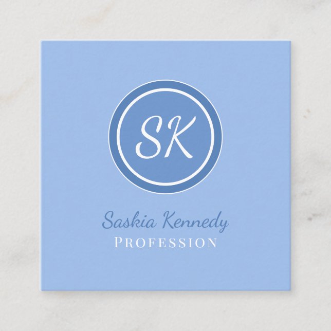 Elegant Periwinkle Blue Professionell Monogram Squ Fyrkantigt Visitkort (Framsida)