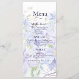 Elegant Periwinkle Clematis Bröllop Menu Meny