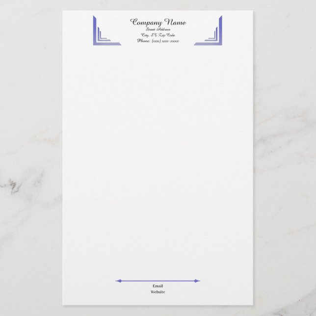 Elegant Periwinkle Corner Professional Stationery Brevpapper (Framsida)