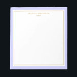 Elegant Periwinkle Guld Personlig Anteckningsblock<br><div class="desc">Det här anteckningsblocket har elegant och minimalistiskt tjockt periwinkle gräns och tunt guld gräns. Anpassa den med ditt namn eller med ditt företag namn.</div>