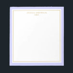 Elegant Periwinkle Guld Personlig Anteckningsblock<br><div class="desc">Det här anteckningsblocket har elegant och minimalistiskt tjockt periwinkle gräns och tunt guld gräns. Anpassa den med ditt namn eller med ditt företag namn.</div>