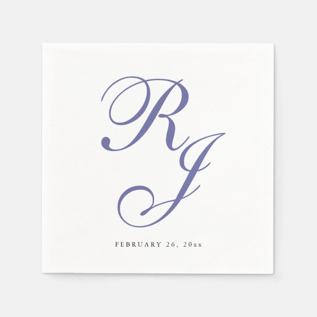 Elegant Periwinkle Monogram Bröllop Napkins Pappersservett (Framsidan)