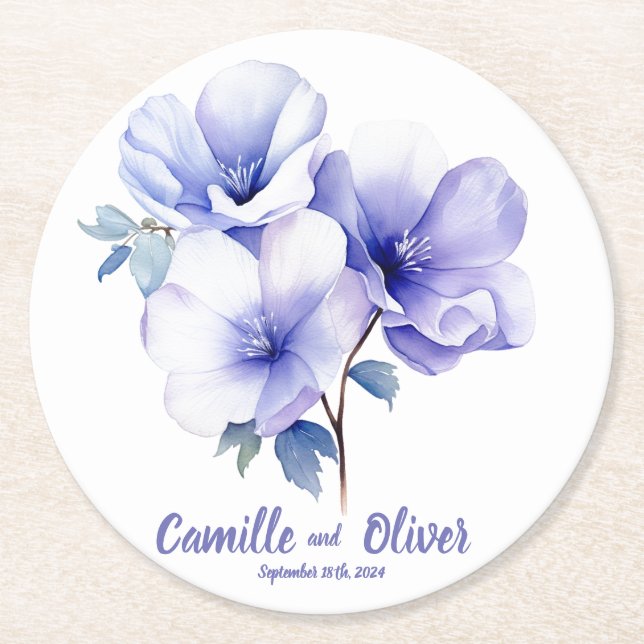 Elegant Periwinkle: Personlig Bröllop Underlägg Papper Rund (Framsidan)