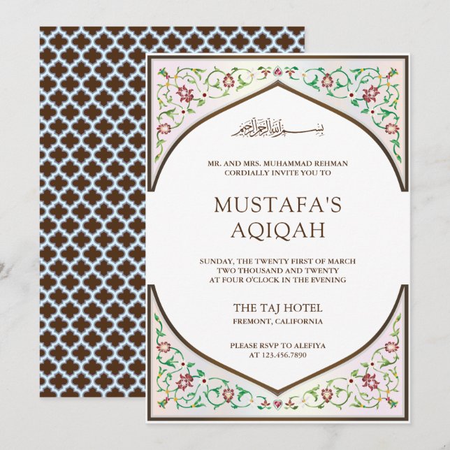 Elegant Persian Mosaic Art Islamic Aqiqah Inbjudningar (Fram/baksida)