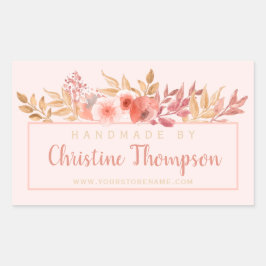 Elegant Persika Guld Blommig Handgjord Av Rektangulärt Klistermärke