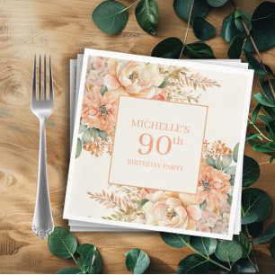Elegant persika kräm blom- 90-års födelsedag pappersservett
