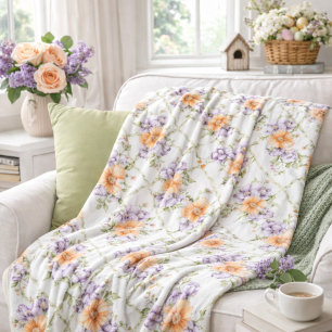Elegant Persika Lavendel Vår Blommig Cottagestil Fleecefilt