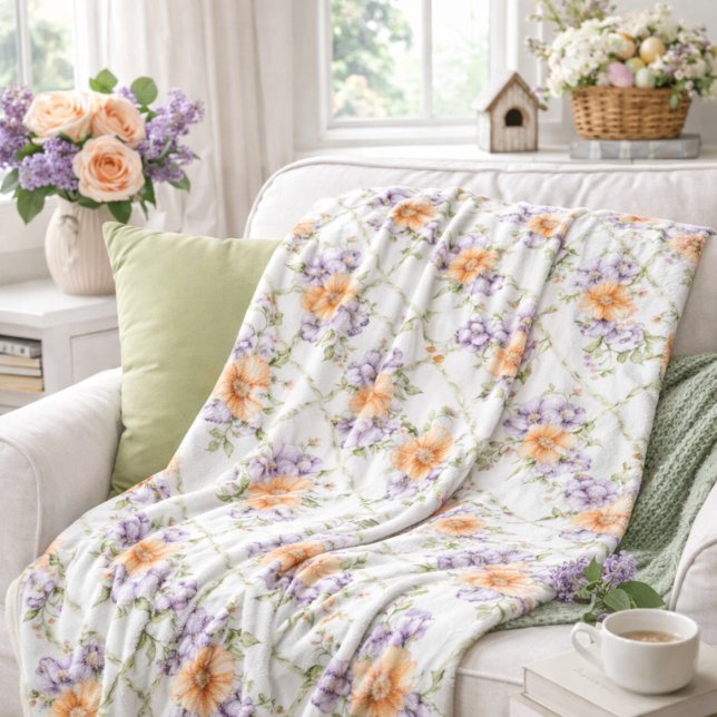 Elegant Persika Lavendel Vår Blommig Cottagestil Fleecefilt (Skapare uppladdad)