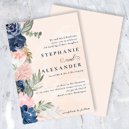 Elegant Persika och Blå blomma Formellt Bröllop Inbjudningar