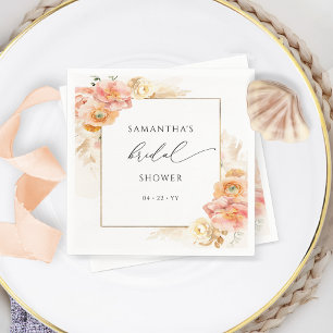 Elegant Persika- och Crème Blommig Bröllopsdusch Pappersservett