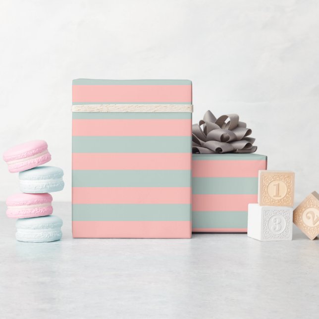 Elegant persika och teal färg Pastell toner Randig Presentpapper (Baby Shower)