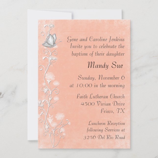 Elegant persika- och vitdopinbjudan inbjudningar (Framsida)