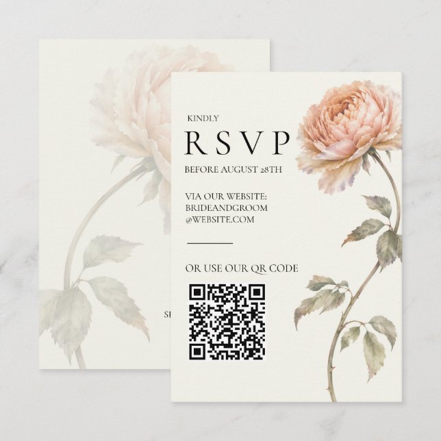 Elegant Persika Peony Modern Editorial Bröllop OSA Kort (Fram/baksida)