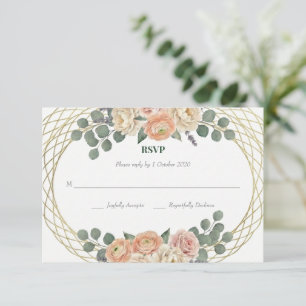 Elegant persikablommig & guldgaller oval bröllops- OSA kort