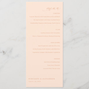 Elegant persikaminimalistisk bröllopsmeny meny